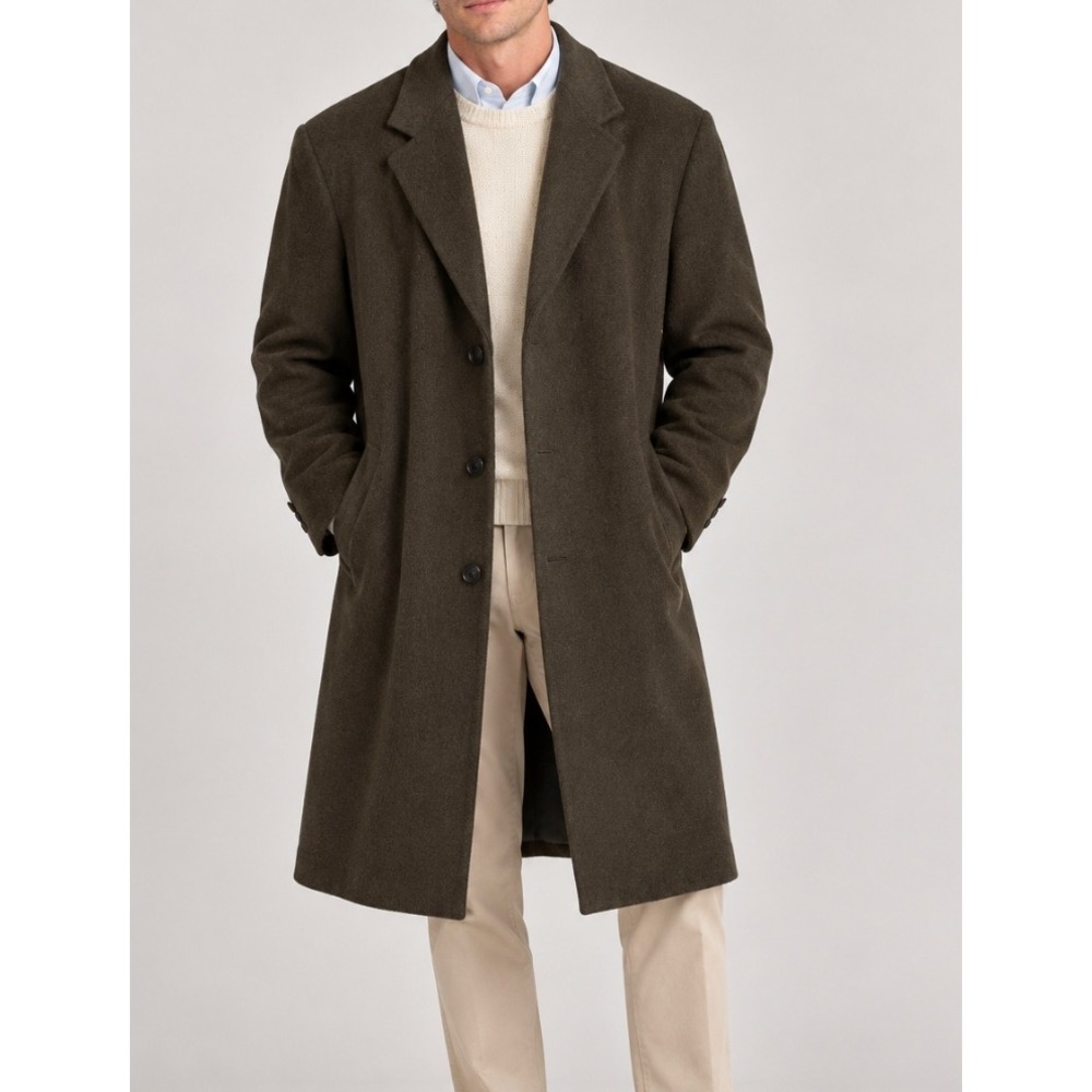 Vintage Ralph Lauren Mens Overcoat Olive Brown Wool Blend Long Trench Coat
